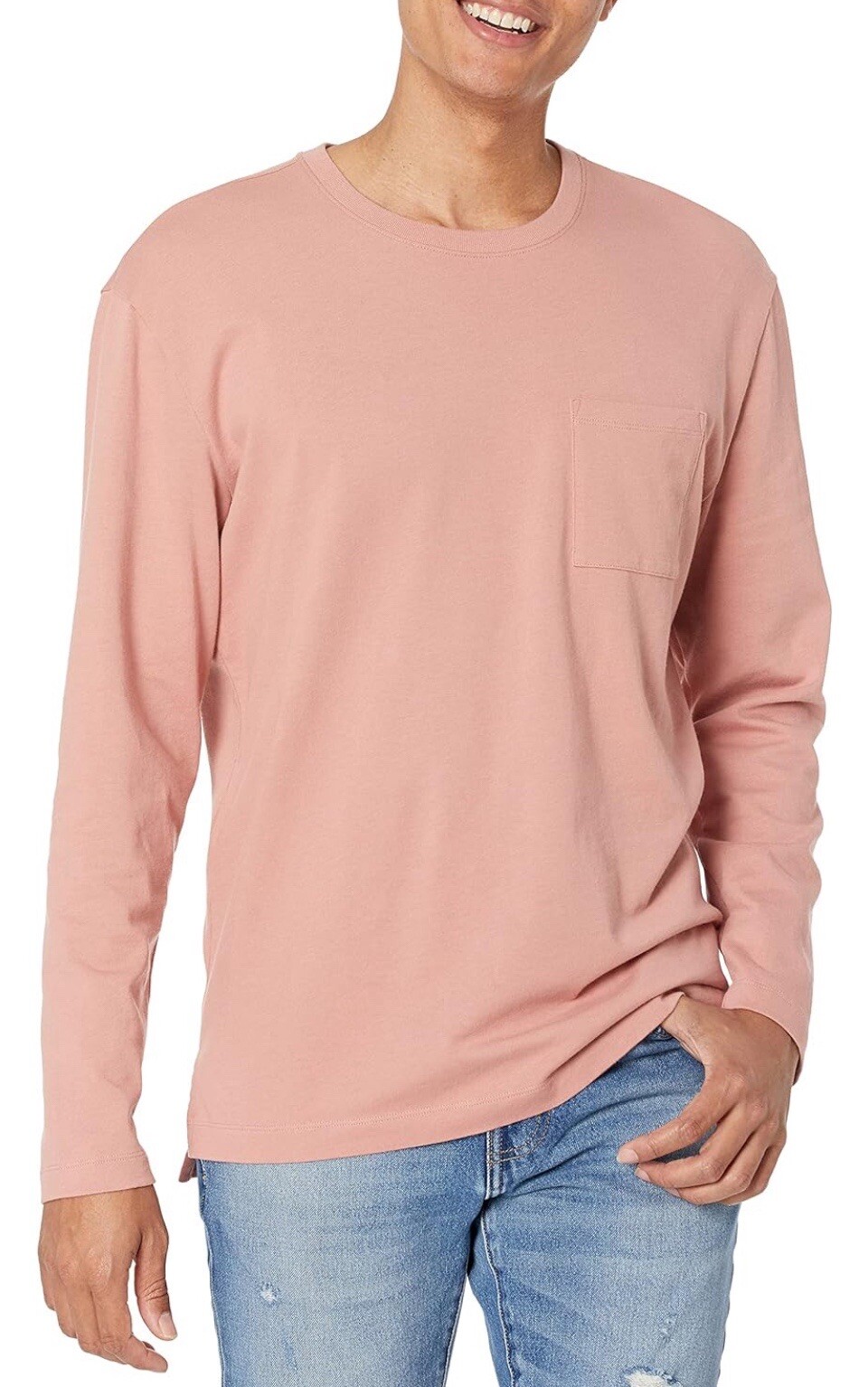 GOODTHREADS Men's Size XLT Washed Pink Heavyweight Long Sleeve Pocket T-Shirt gallery