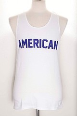 Brobible Brand White Tank Top With Blue Letters “American” Sized Medium