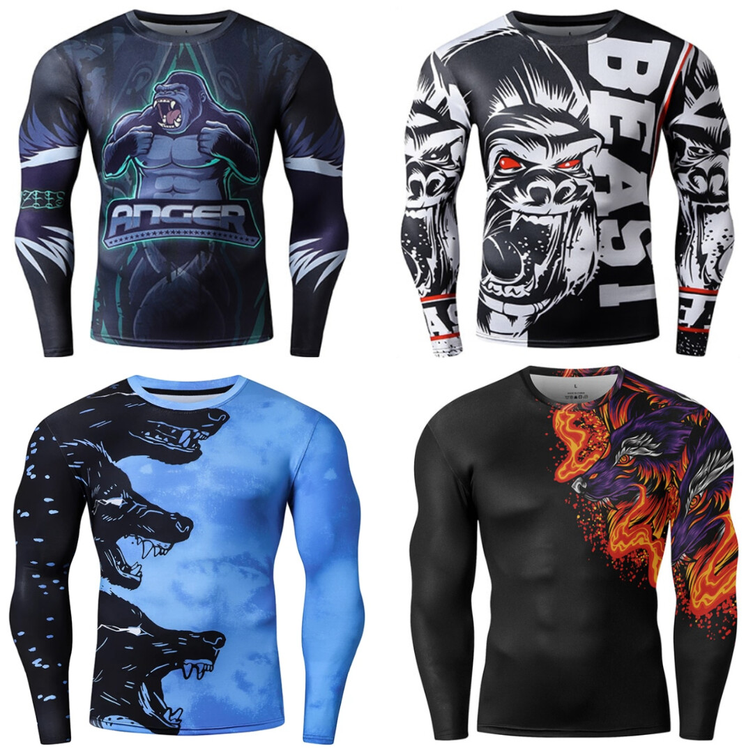 ZRCE ANIMAL Men BJJ MMA Boxing Rash Guard Long Sleeve Training Compression Shirt gallery