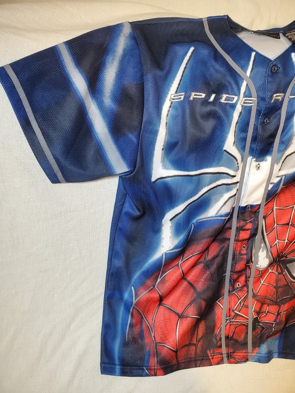 Rare VTG Spider Man 2002 Film Promo Button Front Baseball Jersey 2000s Blue XL gallery