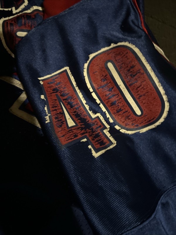 Vintage HARD KNOCKS Jersey Mens 3XL Blue Red #40 Football Satin Mesh Retro 1992 gallery