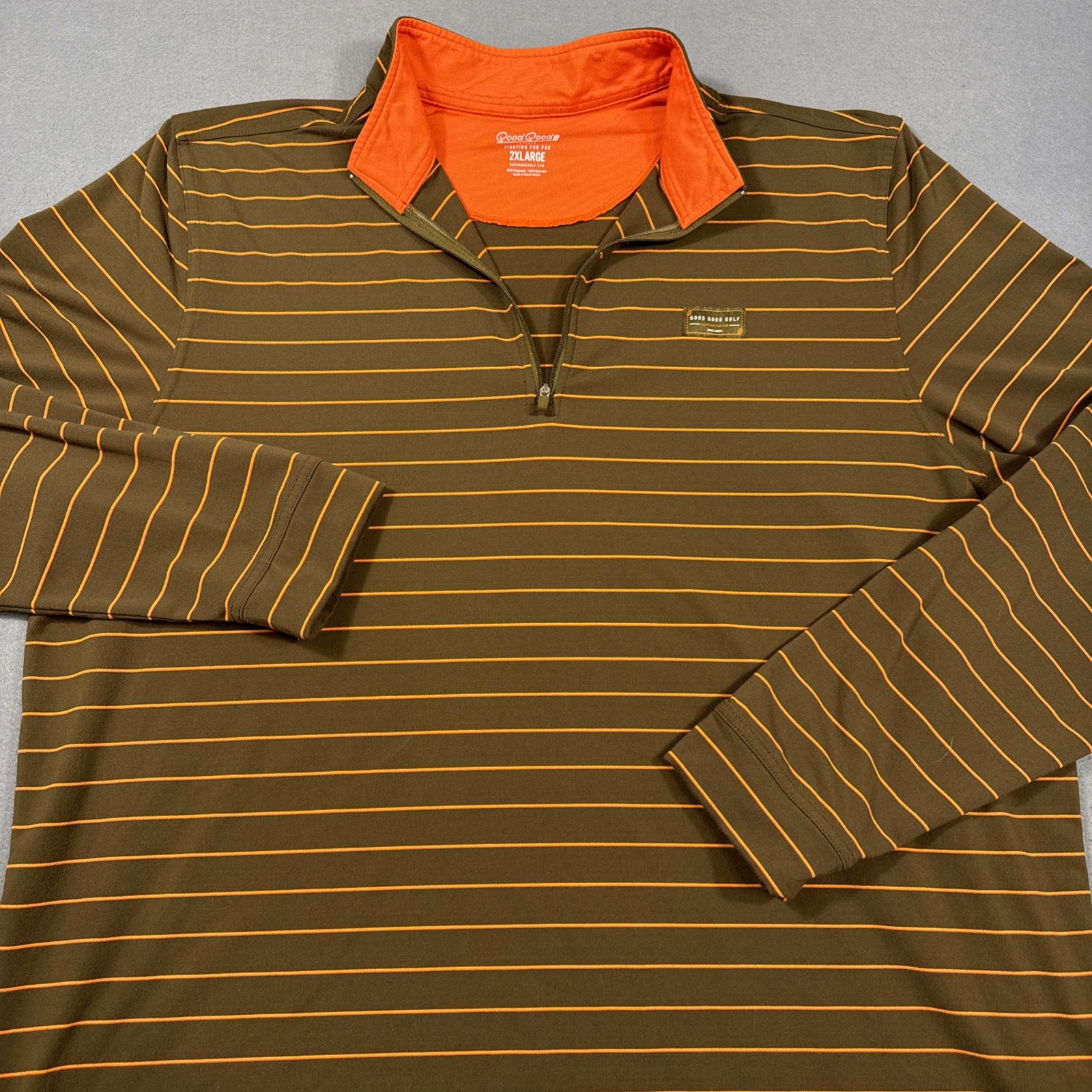 Good Good Golf 1/4 Zip Performance Pullover Shirt Men 2XL Stretch BRN/ORG Sports gallery