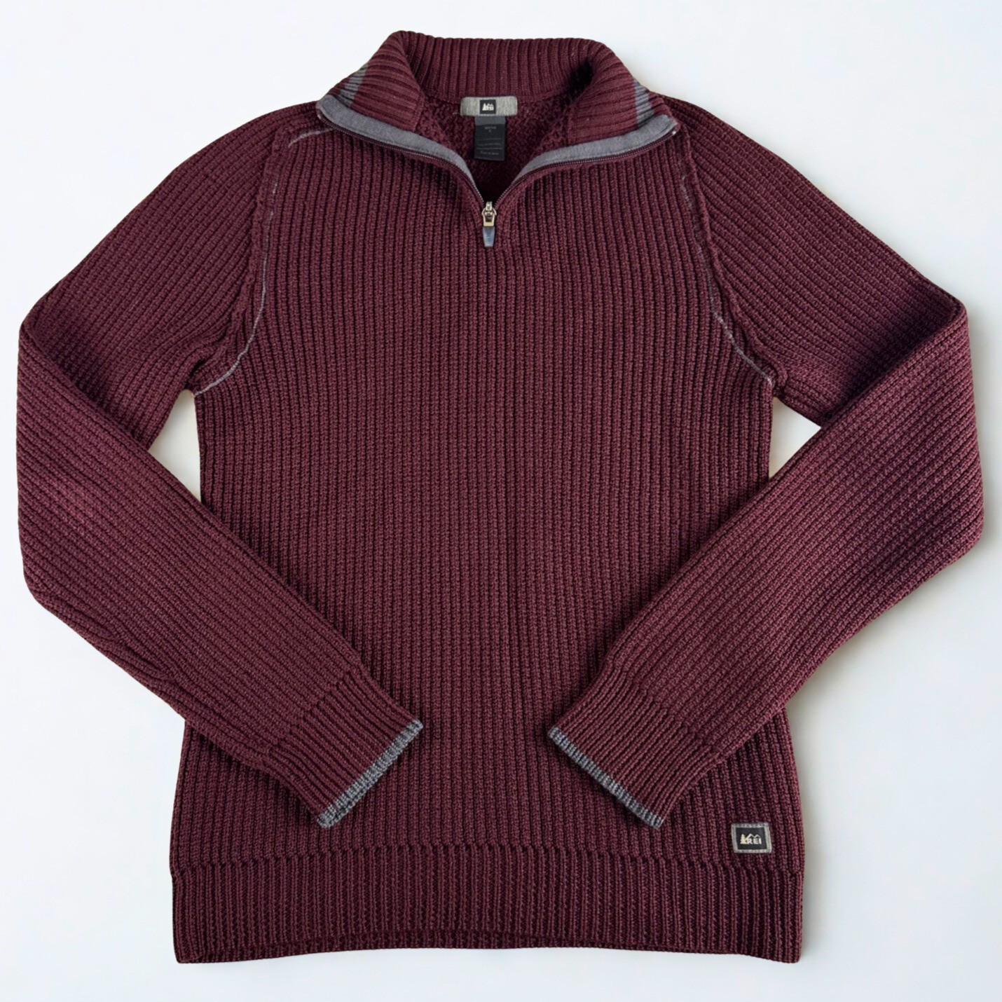 REI Merino Wool 1/4 Zip Knit Sweater Mens S Burgundy Outdoor Pullover Casual gallery