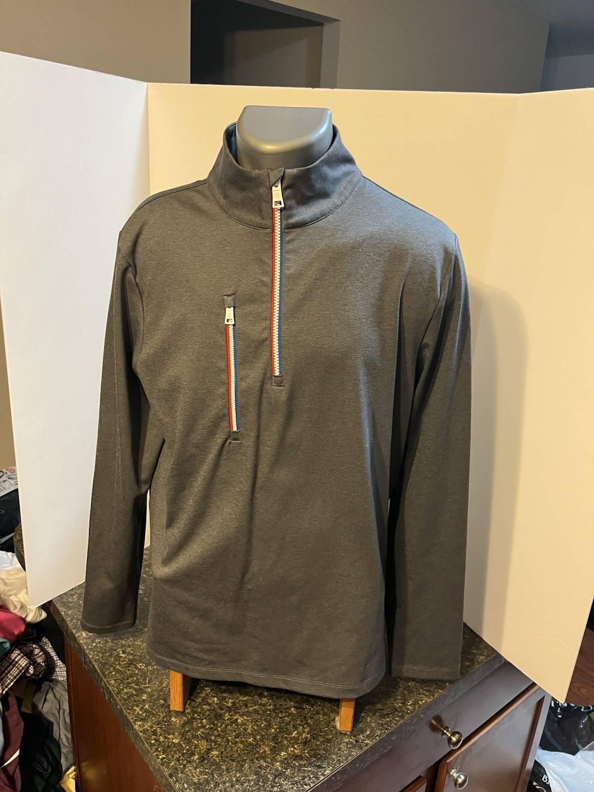 G/FORE Men’s LS 1/4 Zip Pullover Gray Poly Blend Athletic Cut Meadowbrook Logo gallery