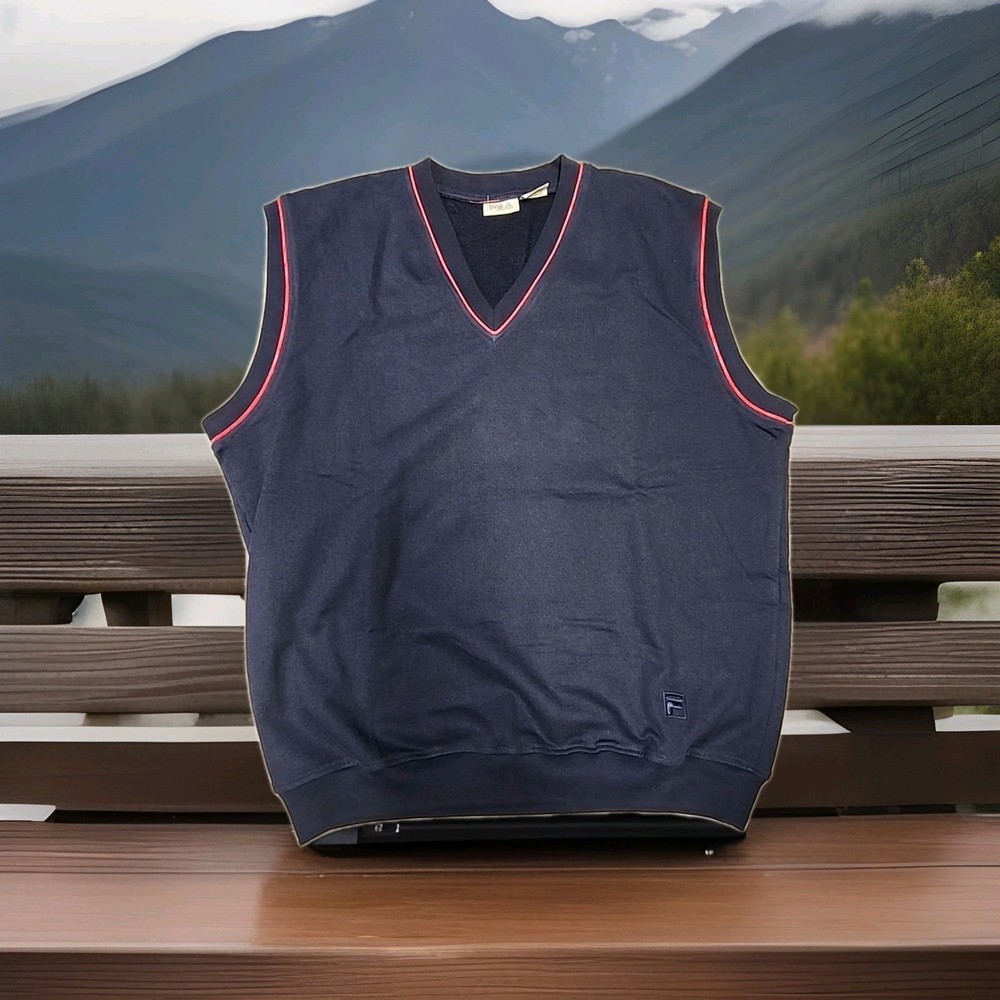 1990s Vintage Fila Blue Cotton Golf Pullover Vest Mens Large