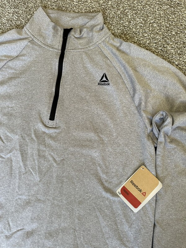 Reebok Slim Light Weight 1/4 Zip Mock Neck Grey Heather Jacket Size Medium New gallery