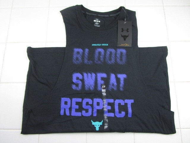 Under Armour Project Rock Blood Sweat Respect Black Muscle Tank Men's Medium gallery