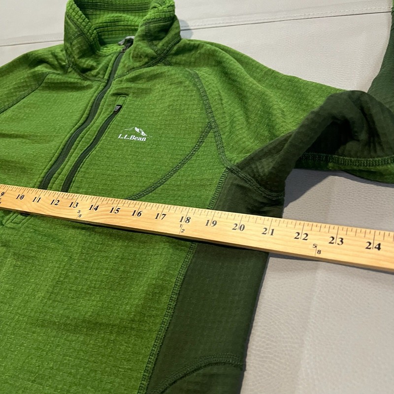 LL Bean Men M Green Micro Grid Fleece Hoodie Quarter 1/4 Zip Hike Trek Sweater- gallery