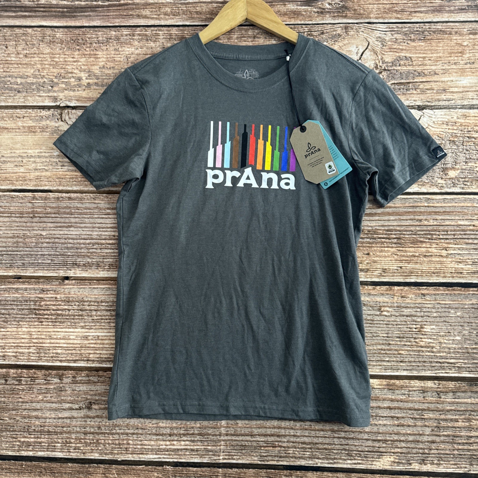 Prana Shirt Mens Extra Small Gray Short Sleeve Crew Neck Logo Spellout New gallery