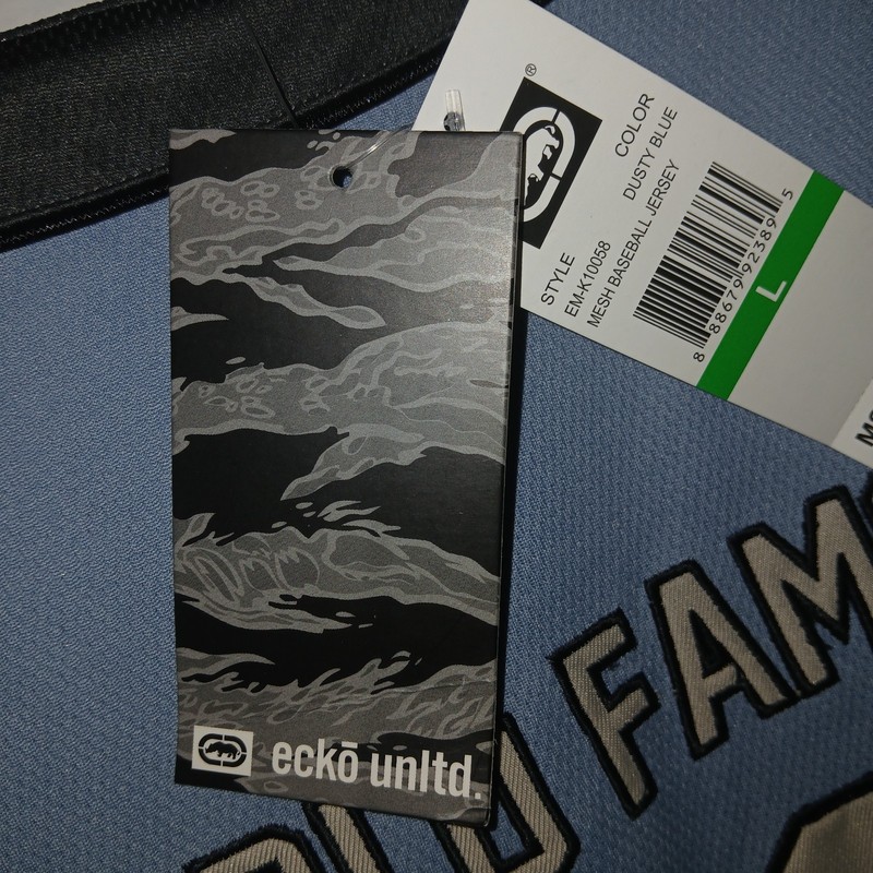 Ecko Unltd Jersey Shirt Mens Medium Blue/Black Baseball Button Up gallery