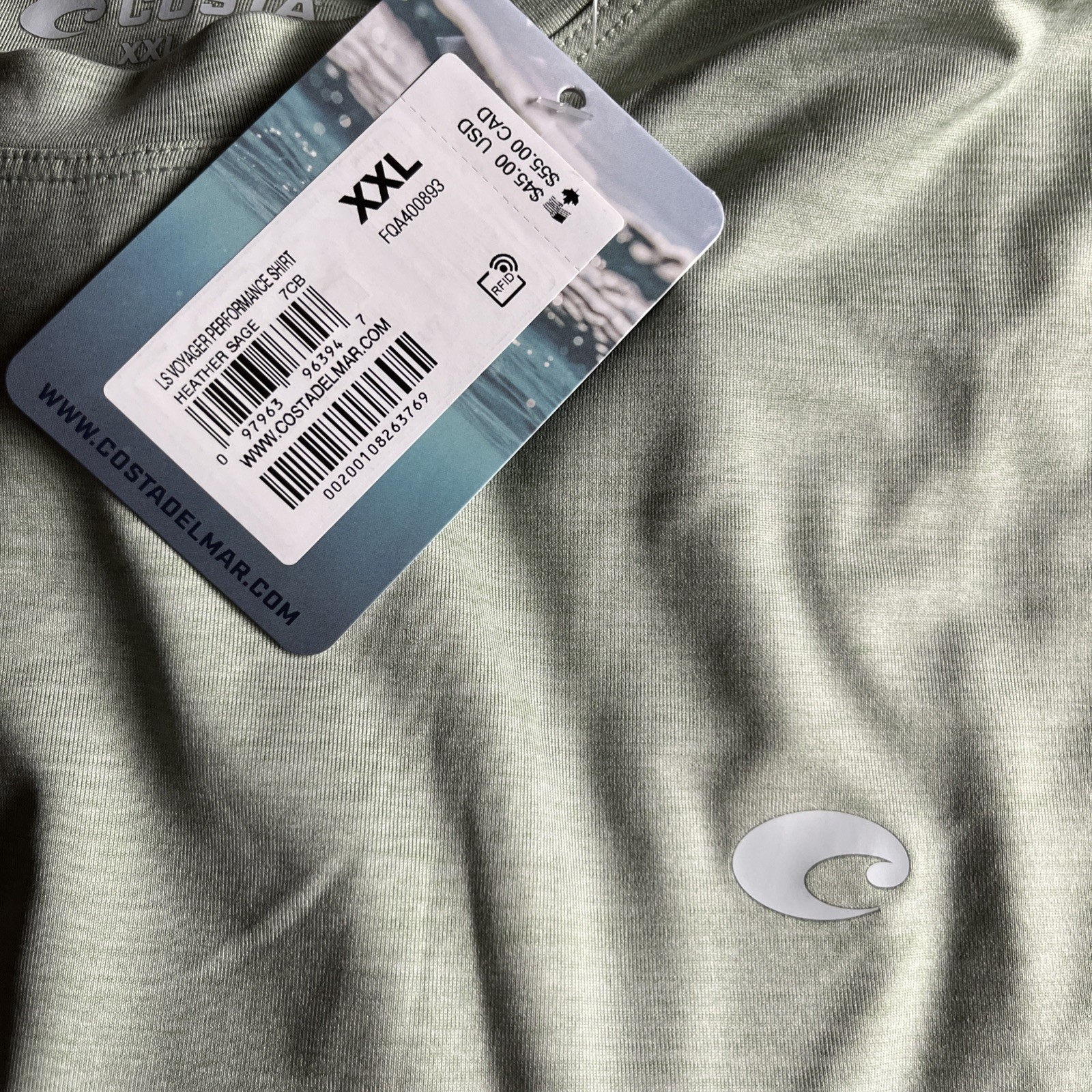 Costa Men’s 2XL Long Sleeve Performance Shirt Heather Sage NWT $45 gallery
