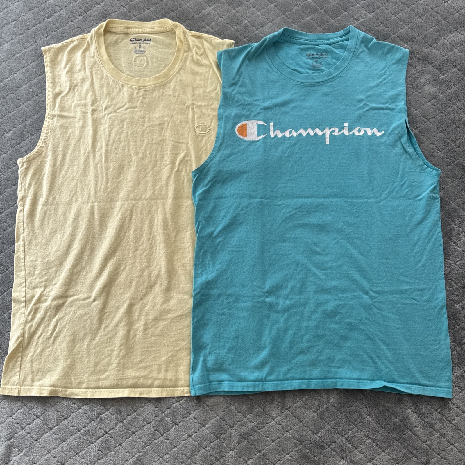 Champion Tank Top Men’s Medium Lot Of 2 Yellow And Blue Sleeveless Sporty Beach gallery