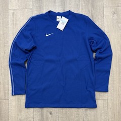 Nike Coaches Crew Blue White Grid Pullover Fleece L/S Thick Top FJ9547 493