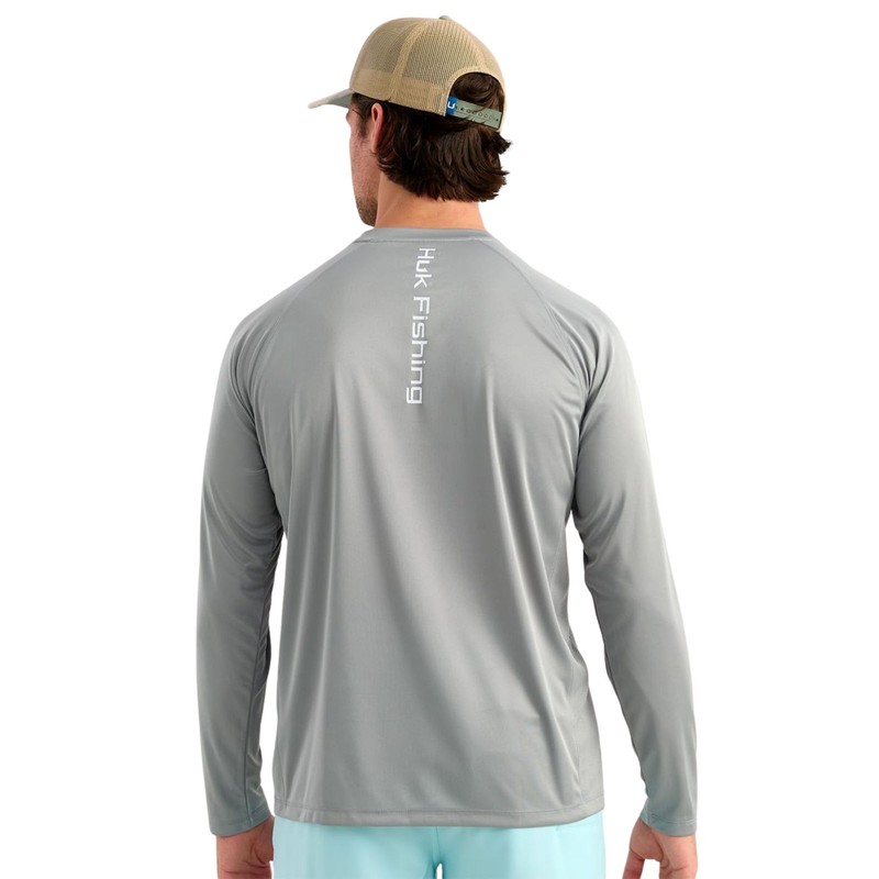 Huk Pursuit Long Sleeve Crew Men's Tech Shirt, Sharkskin, Large gallery