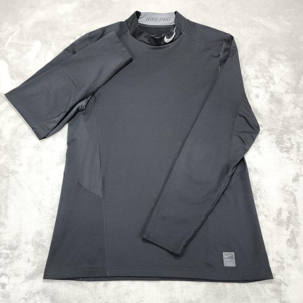 Nike Pro Dri-FIT Shirt Mens L Black Mock Neck Long Sleeve Compression Athletic