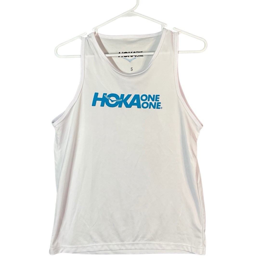 Hoka One One Men’s Airolite White Blue Athletic Running Tank Top Small gallery