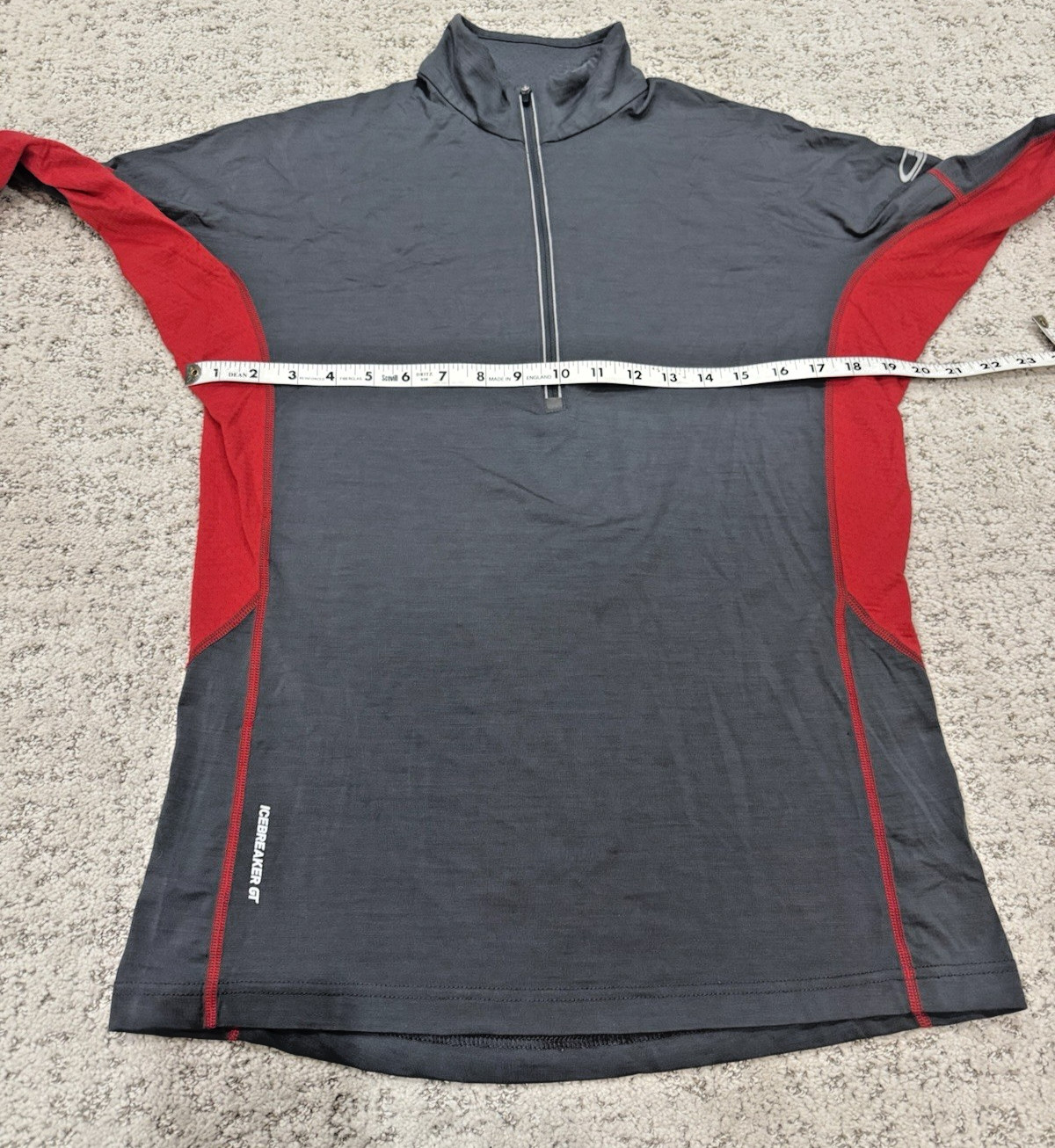 Icebreaker 1/4 Zip LS Shirt GT 200 Lightweight Merino Wool Mens Medium Gray Red gallery