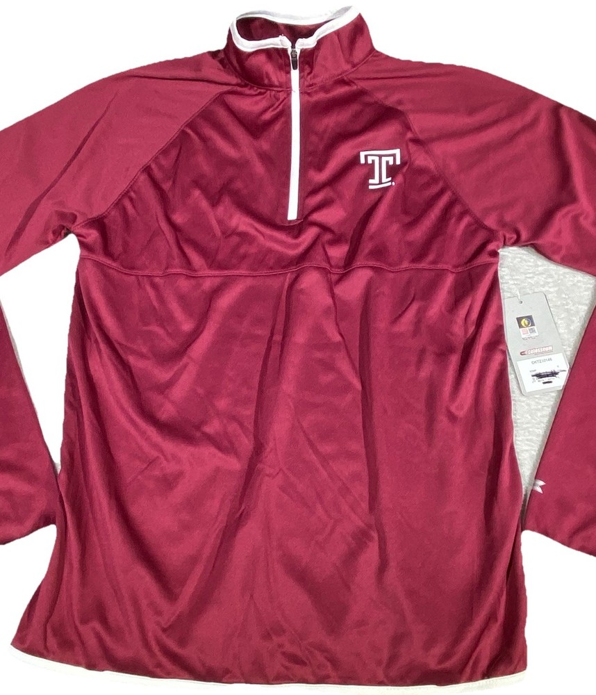 Colosseum Temple Owls NCAA 1/4 Zip Pullover Mens Small Burgundy Performance NWT