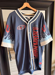 Nike Flames Championship Baseball Jersey Mens Size XL DV9642 Blue Cotton