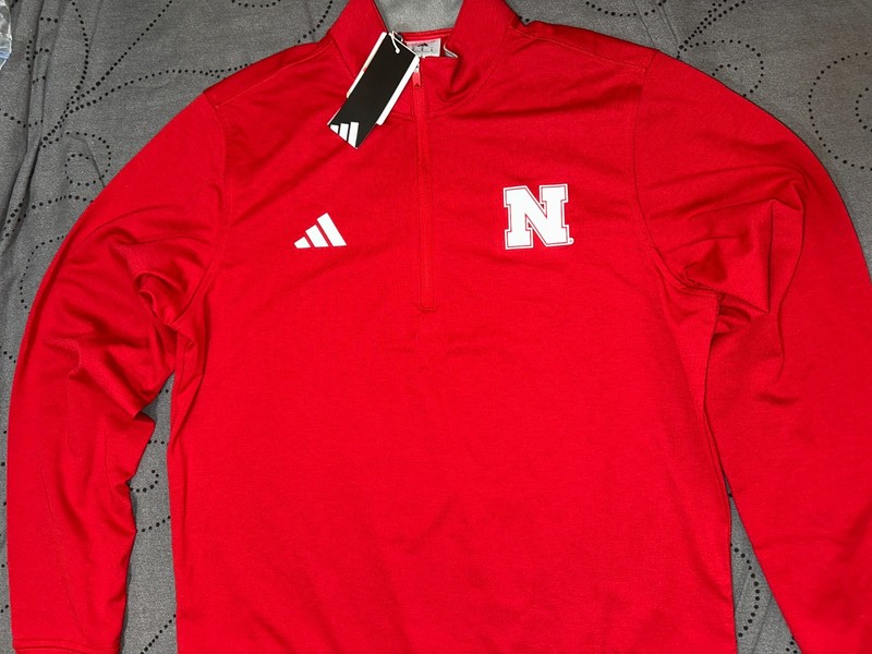 ADIDAS NEBRASKA ELEVATED 1/4 ZIP. RED & WHITE PULLOVER SIZE 2XL MEN NWT $100.00 gallery
