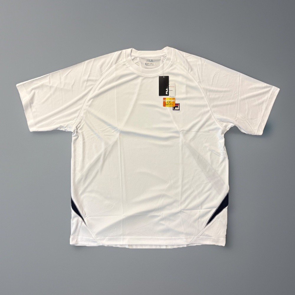 Fila Shirt Men’s Large Essenza Colorblock Crew White Navy Athletic New Nos