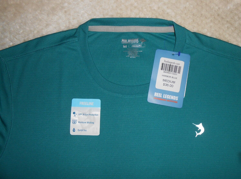 Reel Legends M Freeline Fishing Long Sleeve Shirt Harbor Blue / Teal UPF 30 NWT gallery