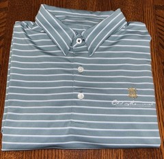KJUS Polo Shirt Mens XL Old Memorial Golf Club UPF 50 Blue/White Striped