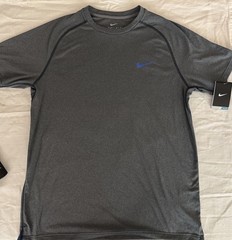 NWT Nike Gray Performance Tee with Blue Swoosh Large