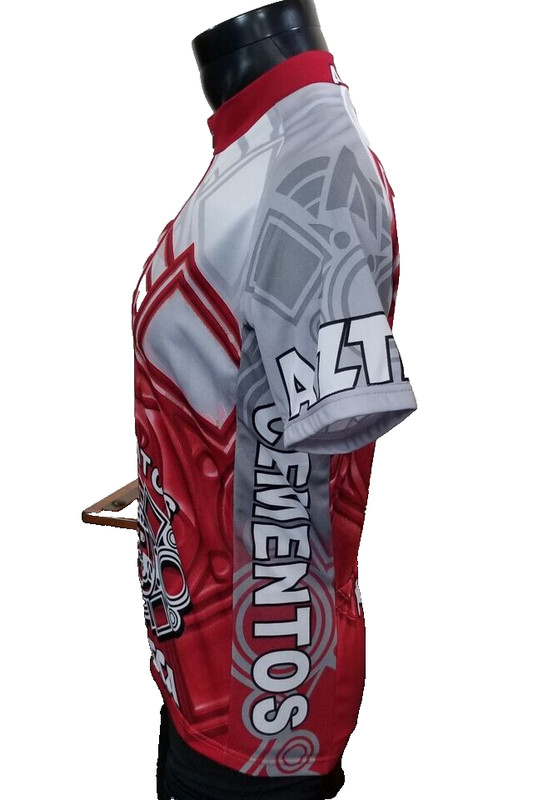 World Jerseys Cementos Azteca Cycling S/S Jersey Red White 3/4 Zip Sz L *Note gallery