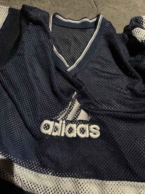Vintage 90s Mesh Adidas Navy Blue Jersey Sportswear Mens Large gallery