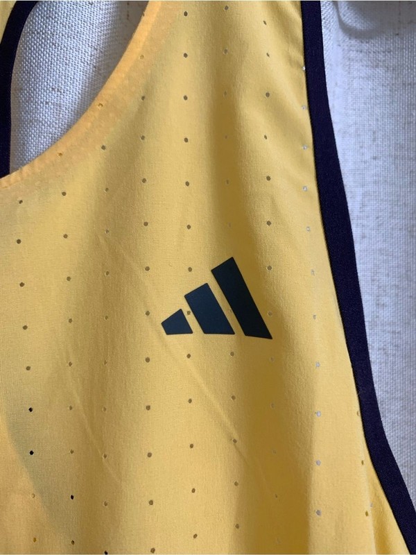 adidas ADIZERO Reflective Yellow Performance Running Singlet Black Trim Small gallery