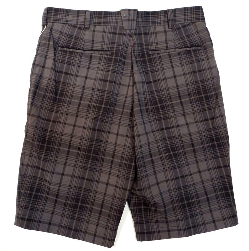Nike Golf Tour Performance Dri Fit Black & Gray Plaid Flat Front Shorts Mens NWT gallery