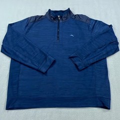 Tommy Bahama Island Zone Quarter Zip Pullover Mens Large Blue Stretch Marlin
