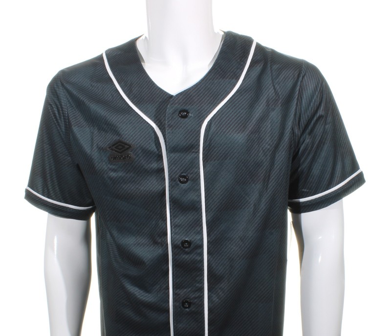 Umbro Men's Relaxed Button Front Baseball Shirt Black - White Short Sleeve Sz M gallery