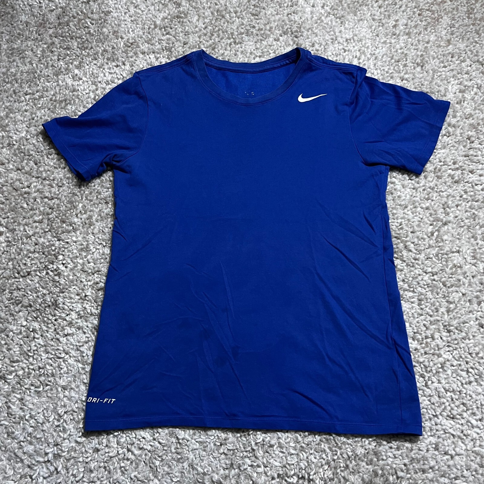 Nike Shirt Mens Small Blue Dri Fit Logo Runner Gym Workout Casual Stretch Tee gallery