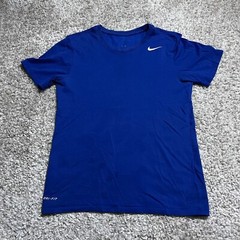 Nike Shirt Mens Small Blue Dri Fit Logo Runner Gym Workout Casual Stretch Tee