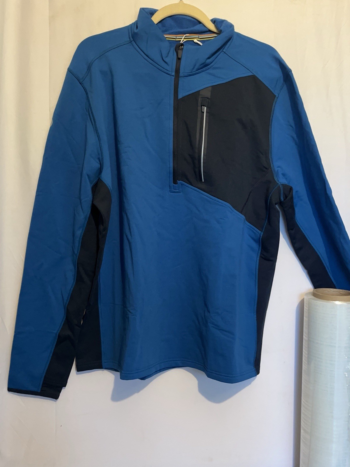 Smartwool Active 1/4 Zip Mock Neck Pullover Pockets Blue/Black Men's XL gallery