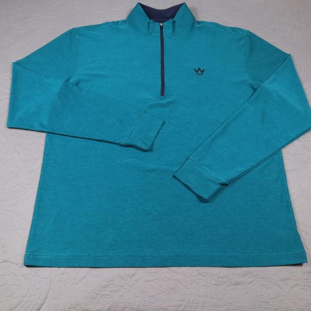 Straight Down 1/4 Zip Pullover Men Medium Blue Long Sleeve Golf Performance Tech