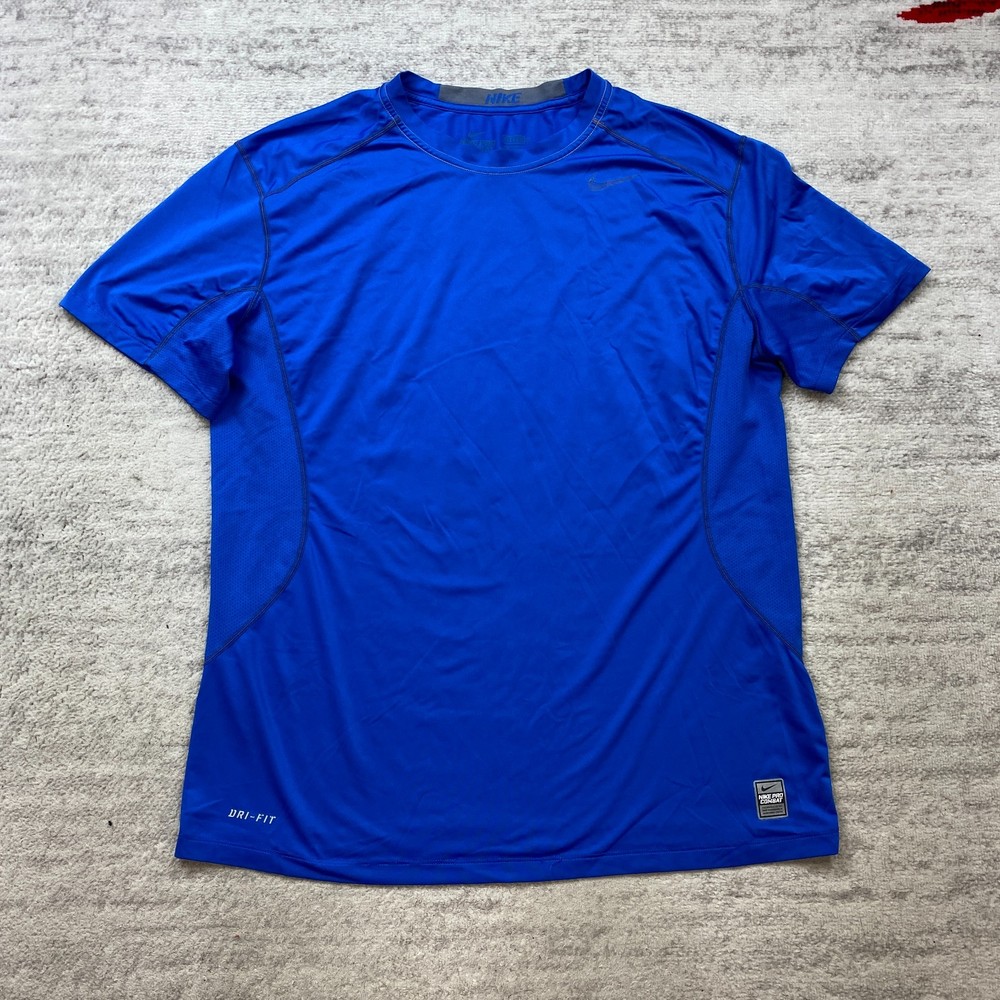 Nike Pro Combat Shirt Extra Large Blue Performance Swoosh Drifit Prep Hiker Mens