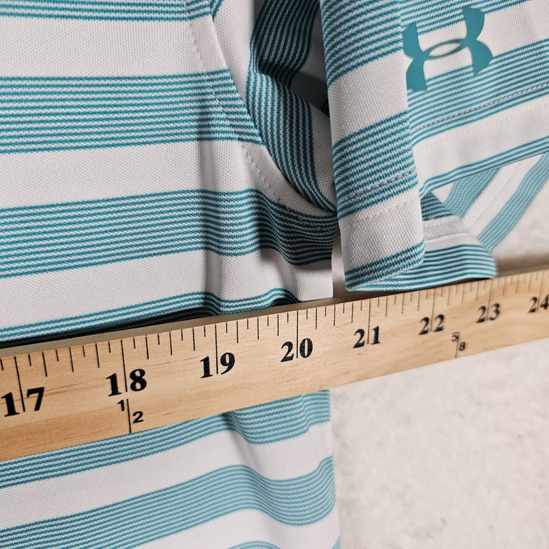 UA Under Armour Mens Polo Shirt Size Medium Heat Gear Blue Green Striped gallery