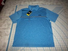 MENS XLARGE HAZY ROYAL BLUE/NEON STRIPE UNDER ARMOUR POLO SHIRT – NWT