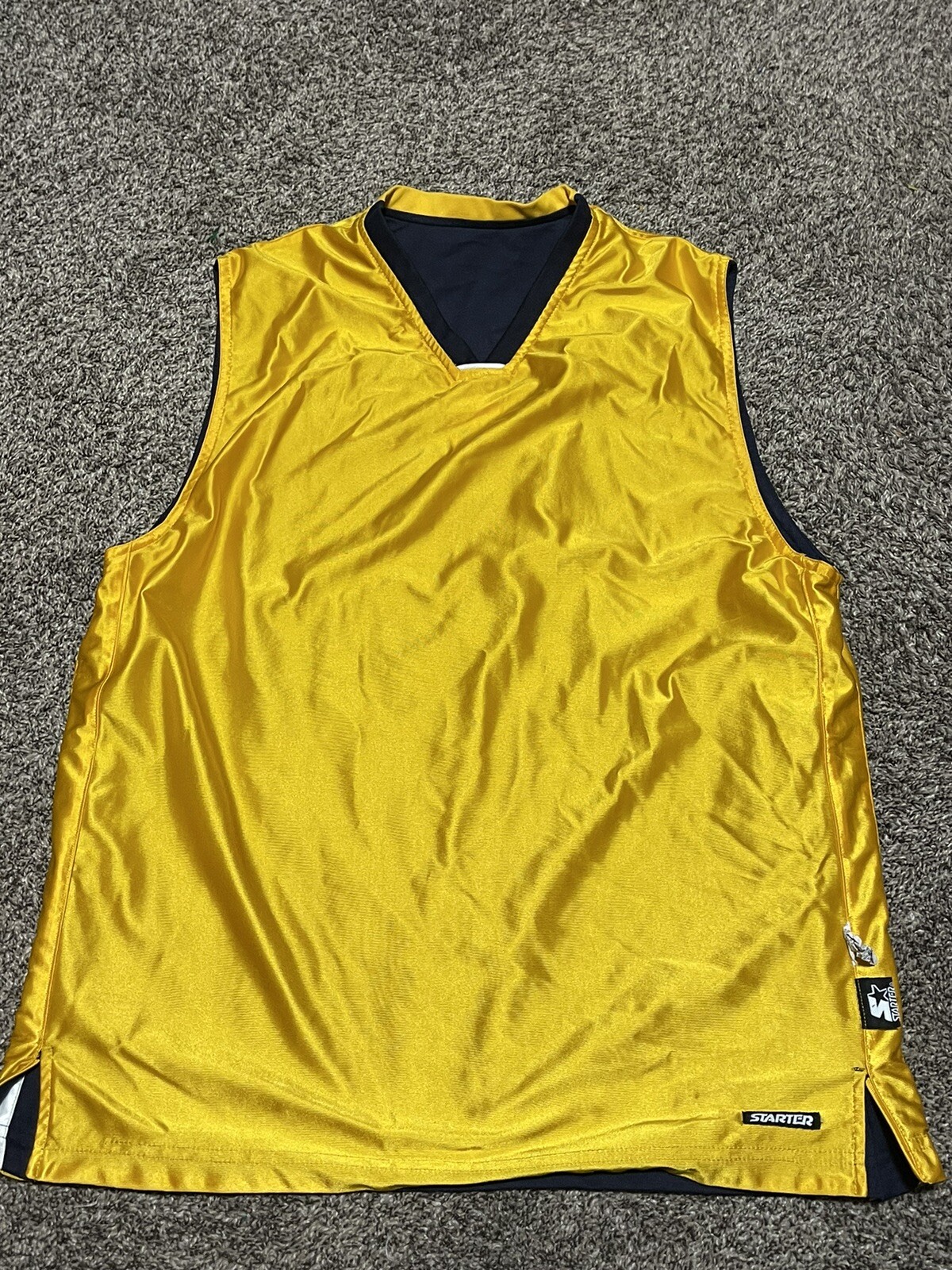 Starter Sleeveless Reversible Shirt Men's Large Blue yellow Vintage satin gallery