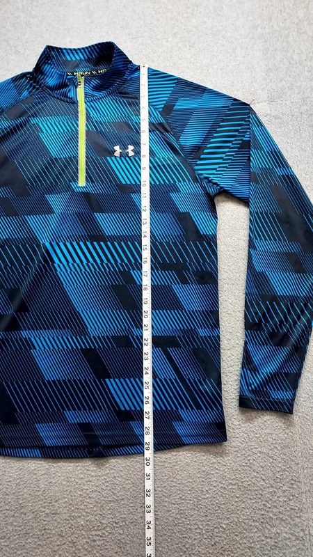 Under Armour Men Shirt L Blue Geometric Print 1/4 Zipper Mock Neck Logo Active gallery
