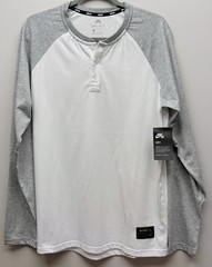 NEW Nike Dri-Fit Long Sleeve Henley Top White Gray Mens Shirt L 885853-100