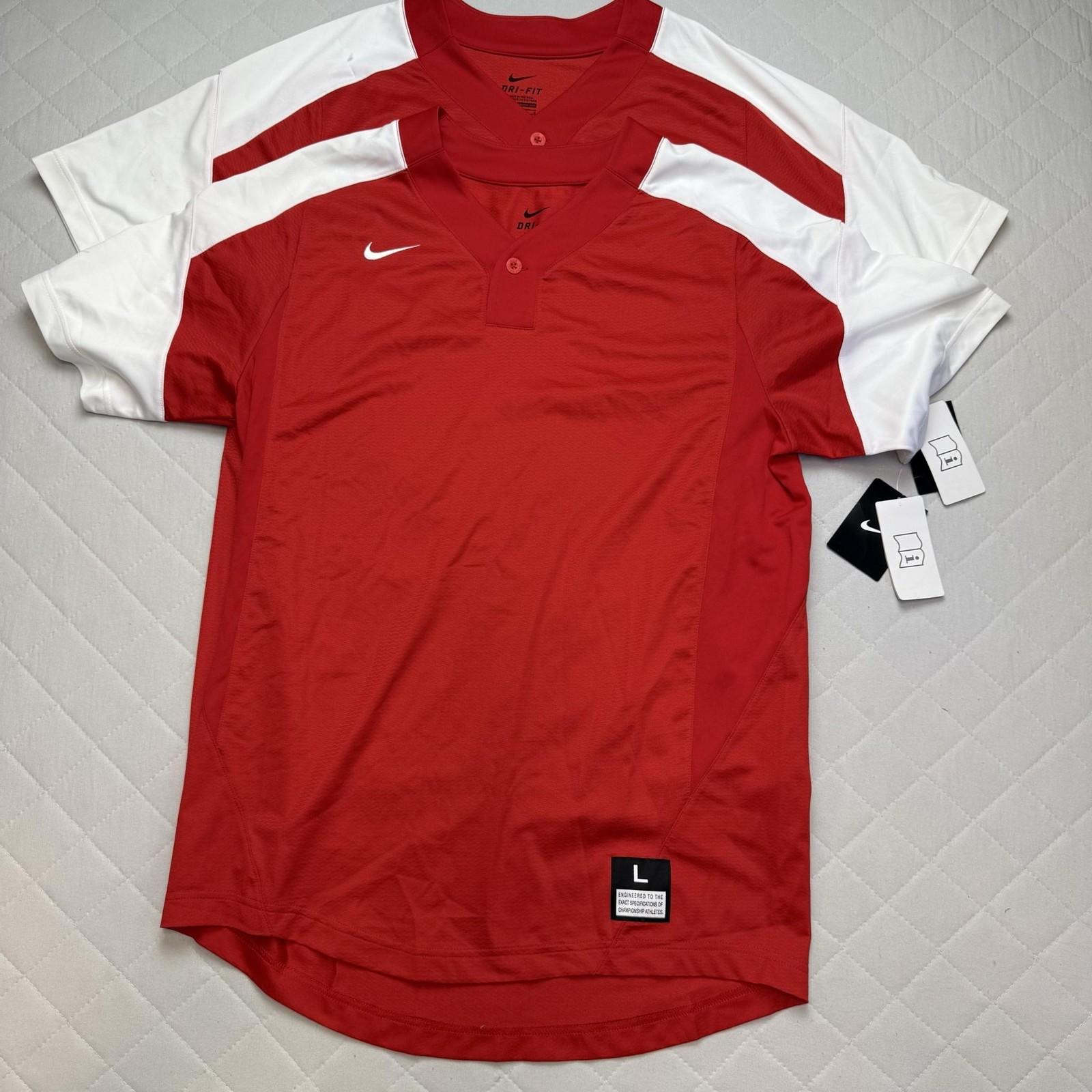 Nike Dri-FIT Baseball Jersey Shirt Lot Of 2 Mens Large Red White Short Sleeve gallery