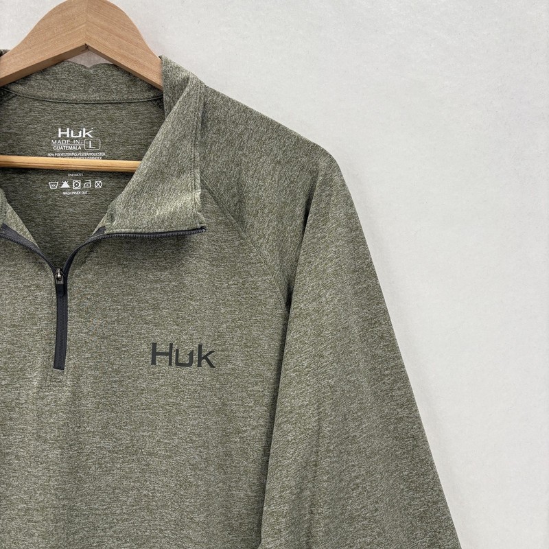 Huk Fishing Pullover Mens Large Green Long Sleeve 1/4 Zip Performance Top Casual gallery