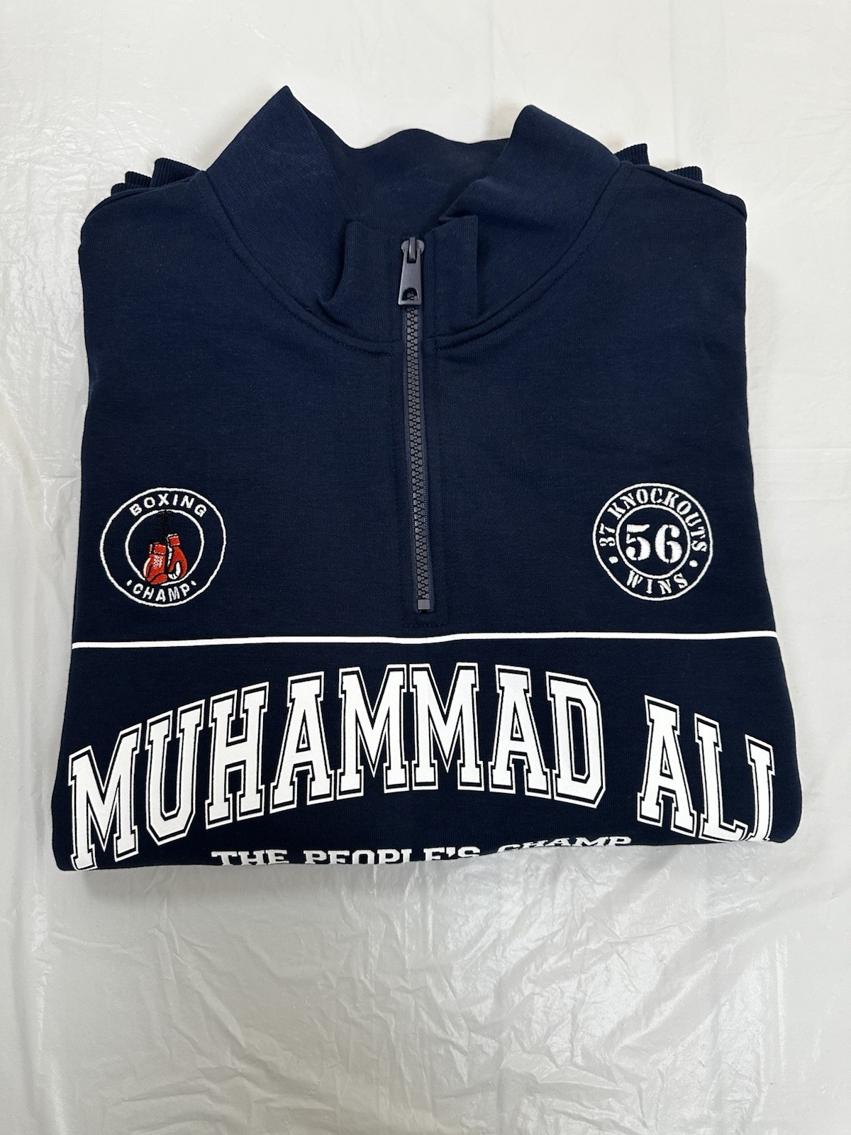 Muhammad Ali Boxing Quarter Zip Pullover Men’s S Navy Lightweight Graphic NWT gallery