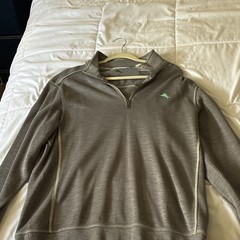 Tommy Bahama Gray 1/4 Zip Mock Neck Long Sleeve Polyester Pullover NEVER WORN