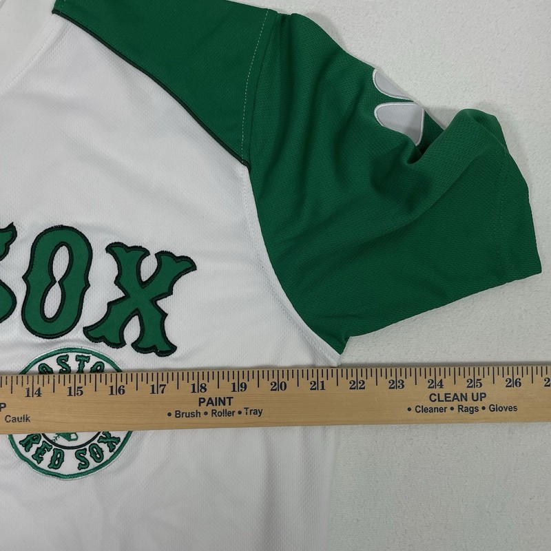 Stitches Athletic Gear Mens Red Sox Shirt Size M White Green Short Sleeves. gallery