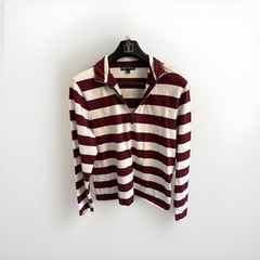 J Crew Mercantile Pullover Mens M Mock Neck 1/4 Zip Wine Striped